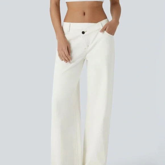 Halara Flex Asymmetric Low Rise Zipper Pockets Baggy White XL Petite - Picture 9 of 14